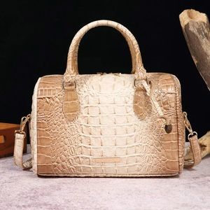 Crocodile Embossed Leather Boston Bag Y2K Punk Style, Women’s Bag, Leather